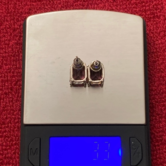 Vintage Amethyst Earrings.             Large Rectangle Studs - Picture 3 of 6